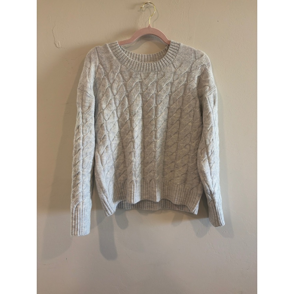 Evereve Womens Light Gray Cable Knit Crew Neck Wool Blend Sweater EH24-1947S S